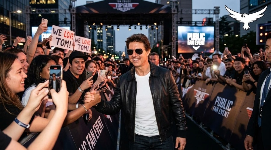 Tom Cruise waving to fans at an international film event